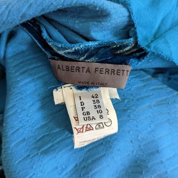 Alberta Ferretti Blue Velvet Sleeveless Wrap Dress Size 8 Women's Preowned FLAWS - Picture 4 of 9